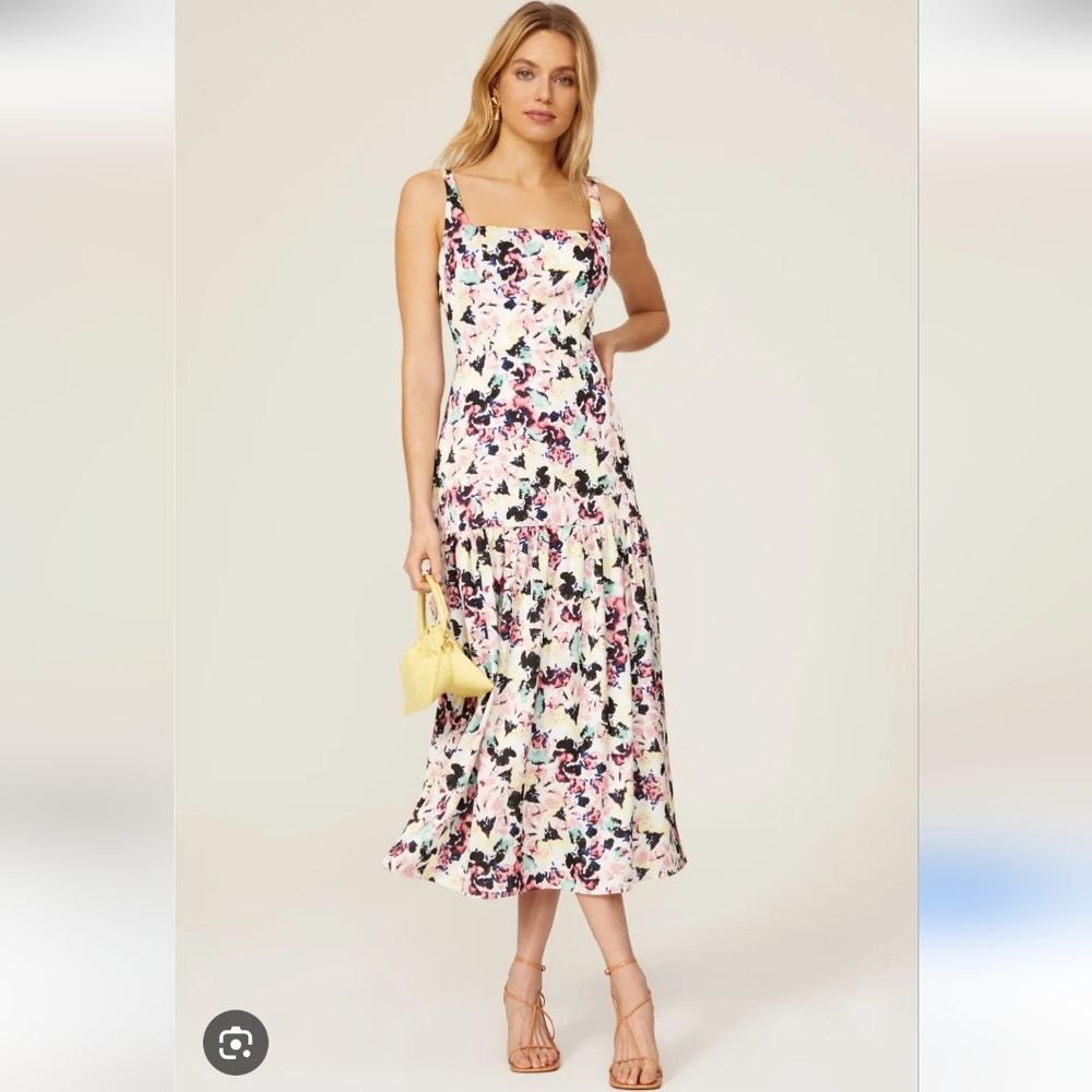 Aidan Mattox Floral Satin Midi Formal Dress Size 2